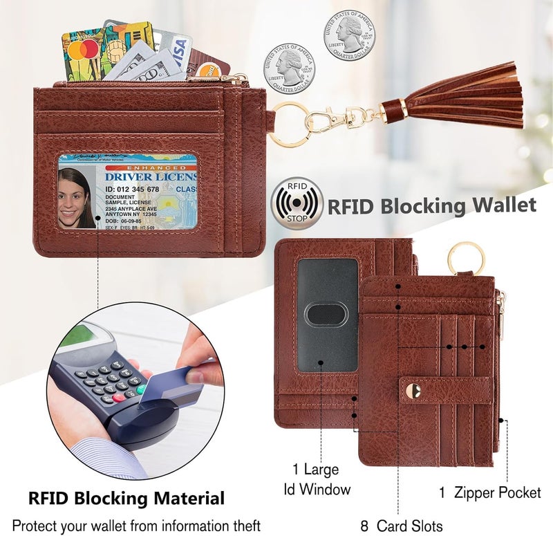 KNGITRYI Small Wristlet Wallets for Women RFID Credit Card Holder Wallet Keychain Wristlet Wallet Credit Card Wallets for Women (Dark Brown) - Image 3